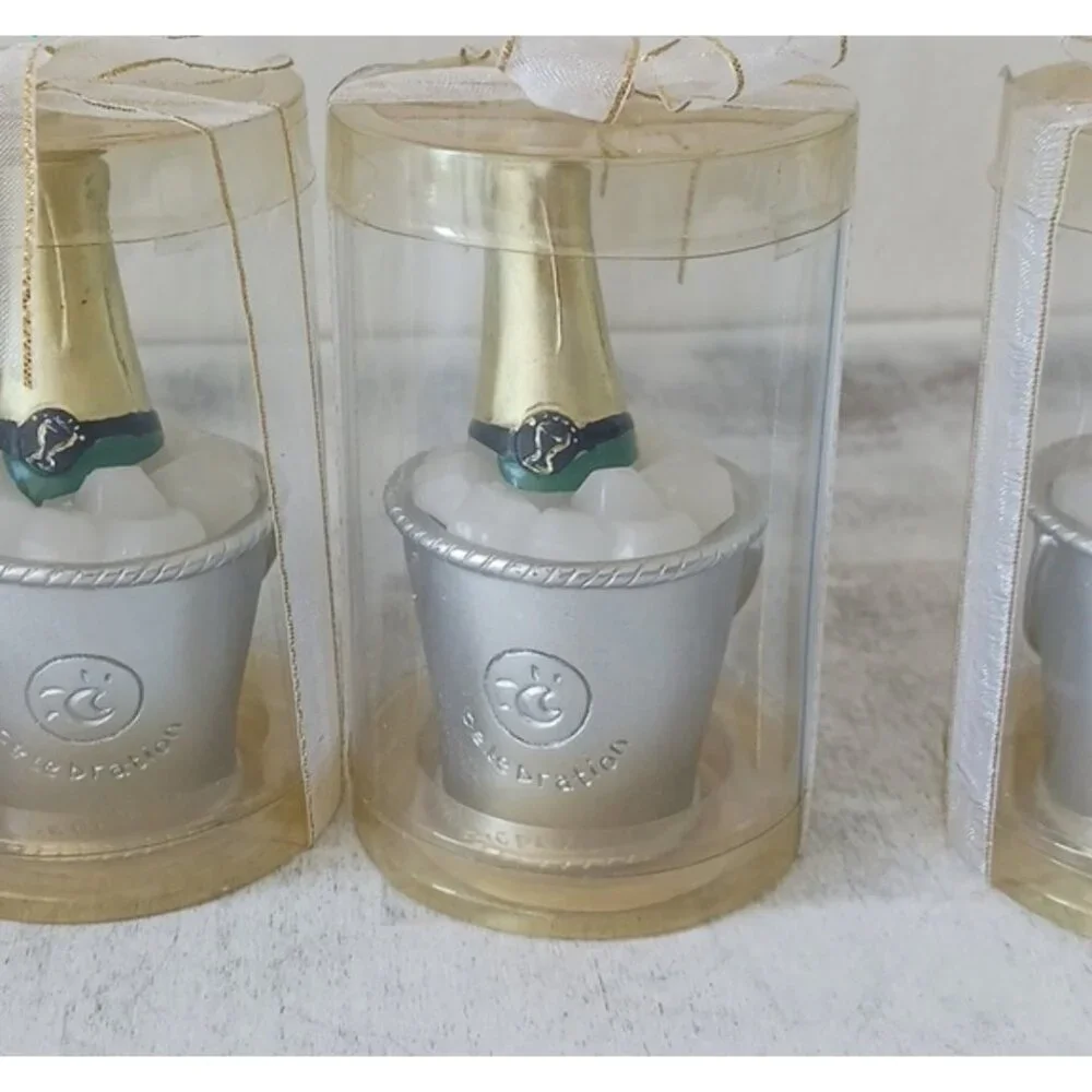 Candles Set of 4 pc Champagne Bottle in Ice Bucket Minis NEW